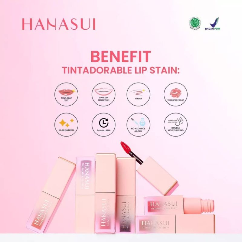 Hanasui Liptint Benefit Tintadorable Lips Stain  Dengan Vitamin E Ori Bpom