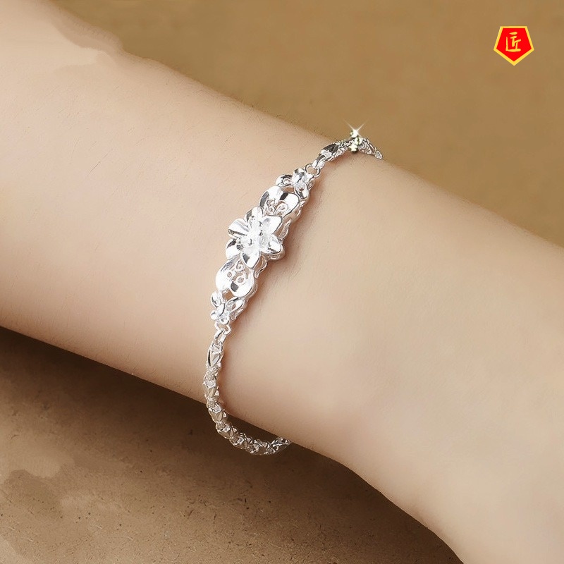 [Ready Stock]Women's Fashion Silver Bauhinia Bracelet