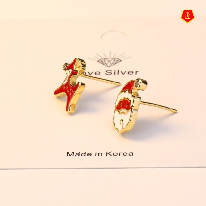 [Ready Stock]18K Gold Santa Claus Elk Irregular Earrings