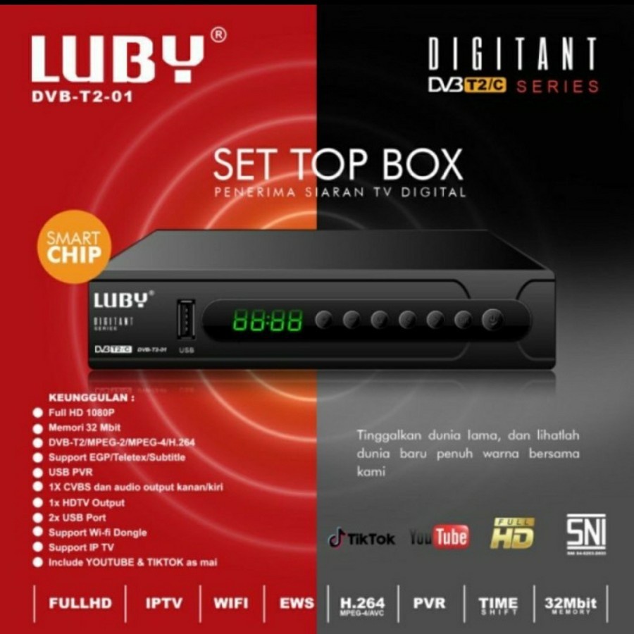 Luby T2-01 Set Top Box Luby Merah T2 Receiver TV STB Digital DVB T2-01