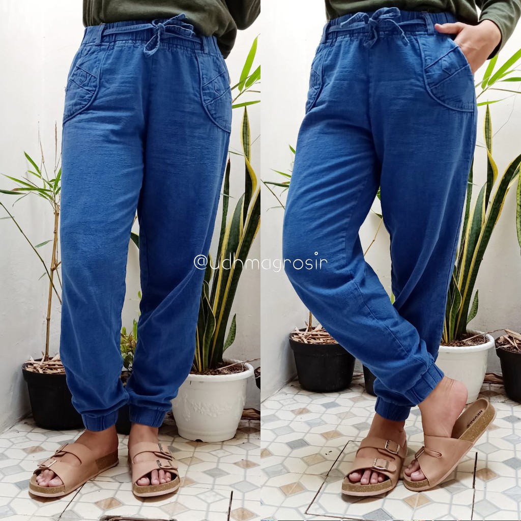 CELANA JEANS WANITA / JOGGER HIGHWAIST WASHED PANJANG