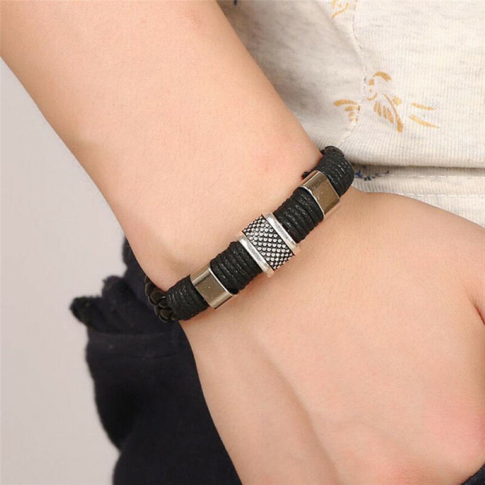 Hu Hu Hu Hu Hu Alat Bantu Pasang Kacamata♡ Gelang Tangan Kulit Imitasi Kepang Dua Lapis Dengan Gesper Magnet Untuk Pria