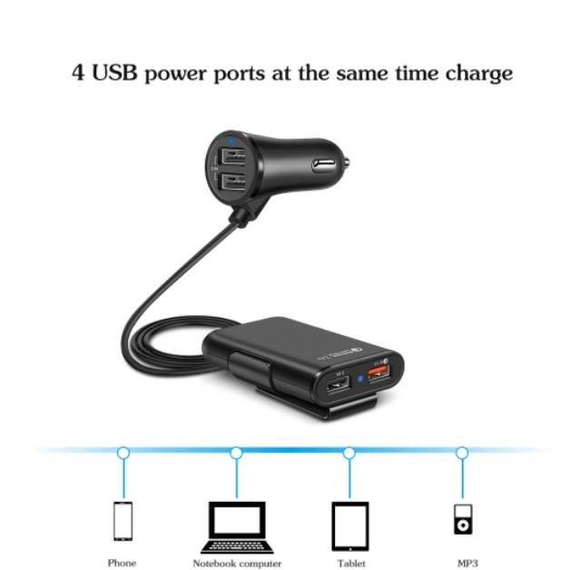 JOYSEUS Q4 Car Charger 4 Ports USB QC3.0+2.4A+3.1A Charger Mobil fast charging