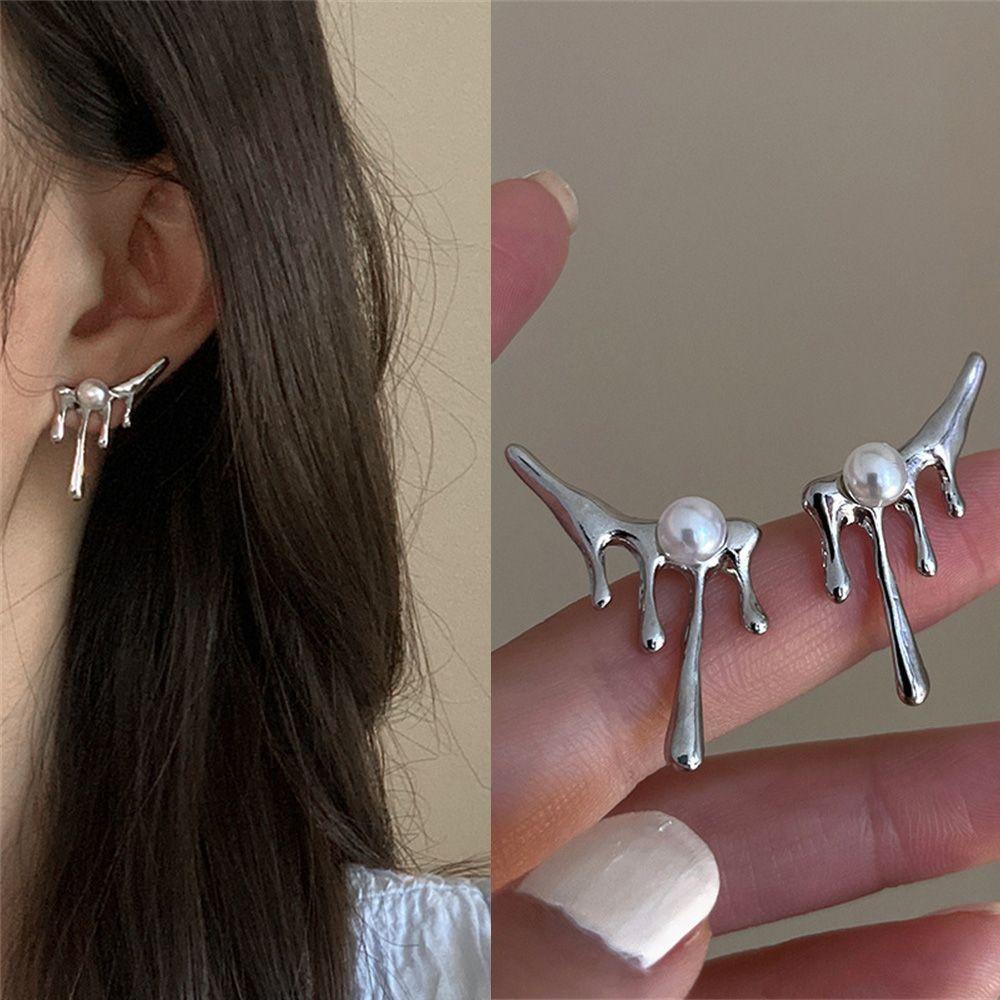Lily Geometris Mutiara Stud Earrings Temperamen Wanita Pesta Drop Earrings