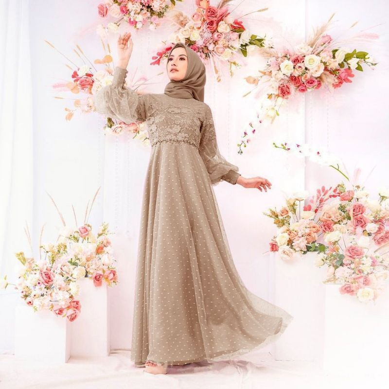 GAMIS TILE DOT PESTA PARTY LONGDRESS MX SELINA DRESS PESTA LEBARAN MAXY DRESS L XL GAMIS PESTA GAUN 