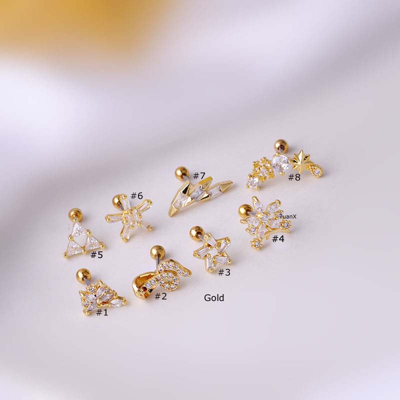 1pc 2022 Anting Tindik Helix 20 Gage Bahan Stainless Steel Dengan Zircon