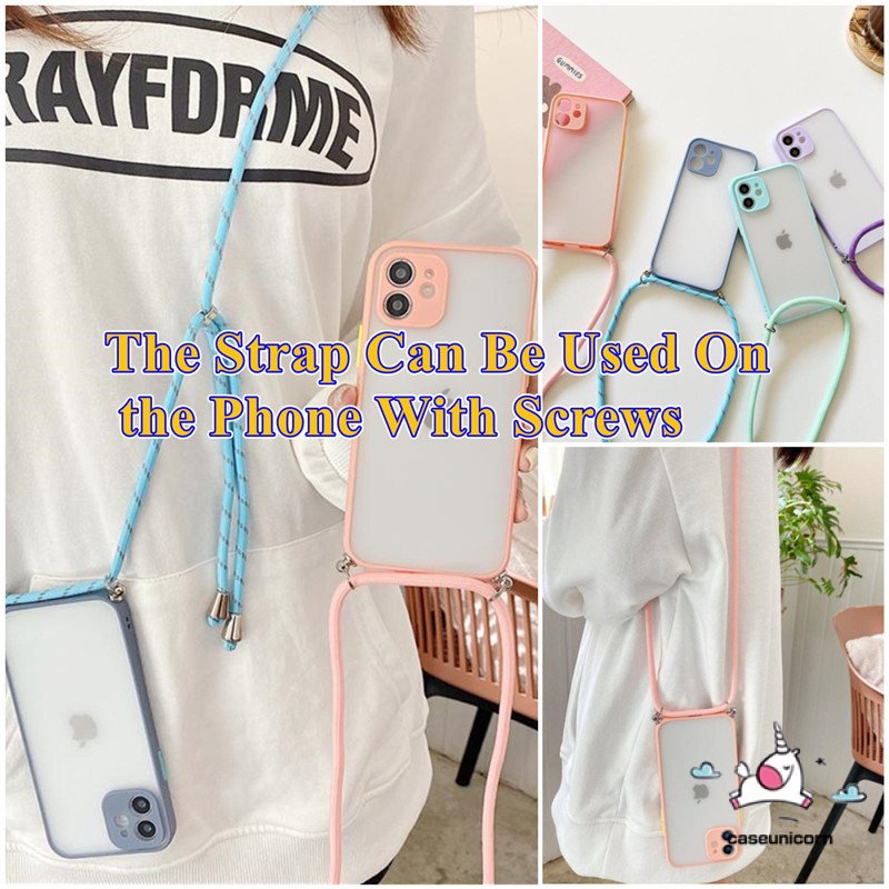 Case Bahan Nilon Warna Permen Dengan Tali Lanyard Leher Dapat Dilepas Untuk Iphone Samsung Oppo Realme Vivo Xiaomi Redmi Huawei