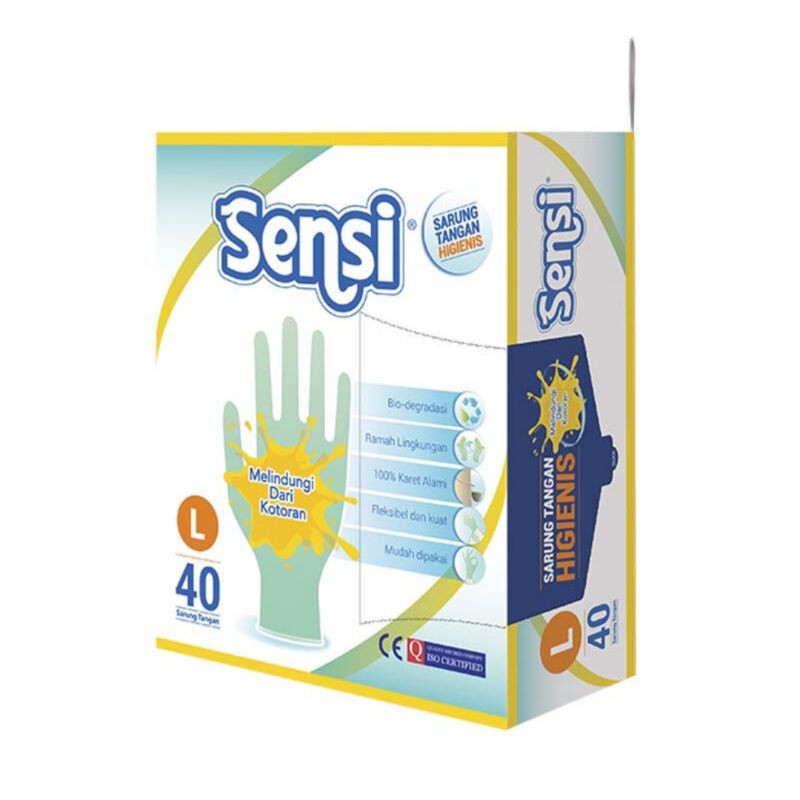 SENSI Hygienic Glove - Sarung Tangan Higienis Lateks L 40 Pcs