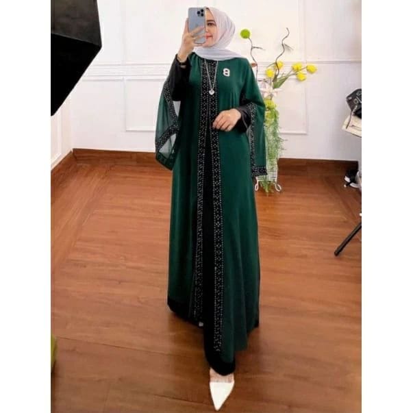 Nisa Arabian Abaya Kaftan Gamis Pesta Mewah Elegan Ceruty Babydoll Aksen Renda Dress Kondangan Baju Wanita Jumbo