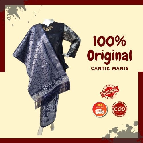 Kain Songket Bordir 2 In 1 ATBM Khas Palembang Navy Silver