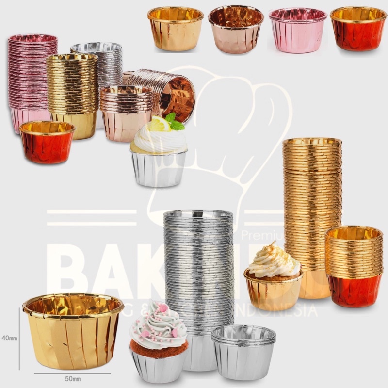 Kingsbakeware Baking Cup Rose Gold Mini Dessert 50pcs DIY Muffin Case Striped Cupcake Mold Aluminum Foil