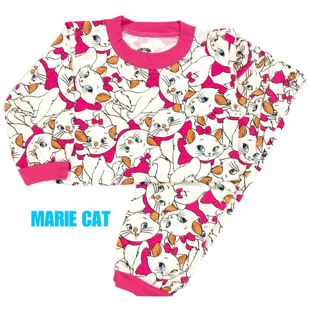 (1 KG MUAT 7 STEL) BAJU TIDUR ANAK KIDS PEREMPUAN/CEWEK PIYAMA PP PAJAMAS BAHAN KAOS KATUN MARIE CAT/KUCING