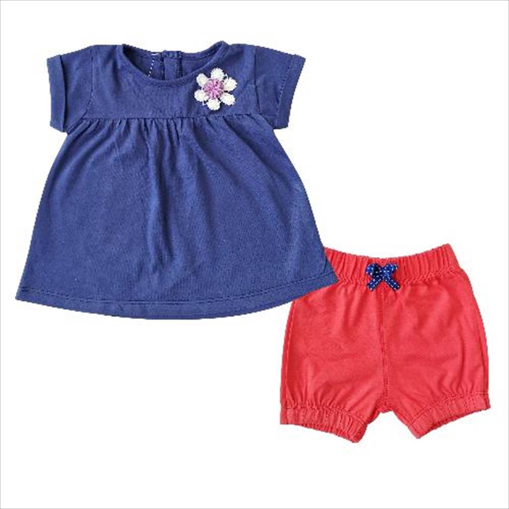 Bearhug Setelan Bayi Perempuan XUD8 Bunga Dada 6-18M-BIru tua bunga dada