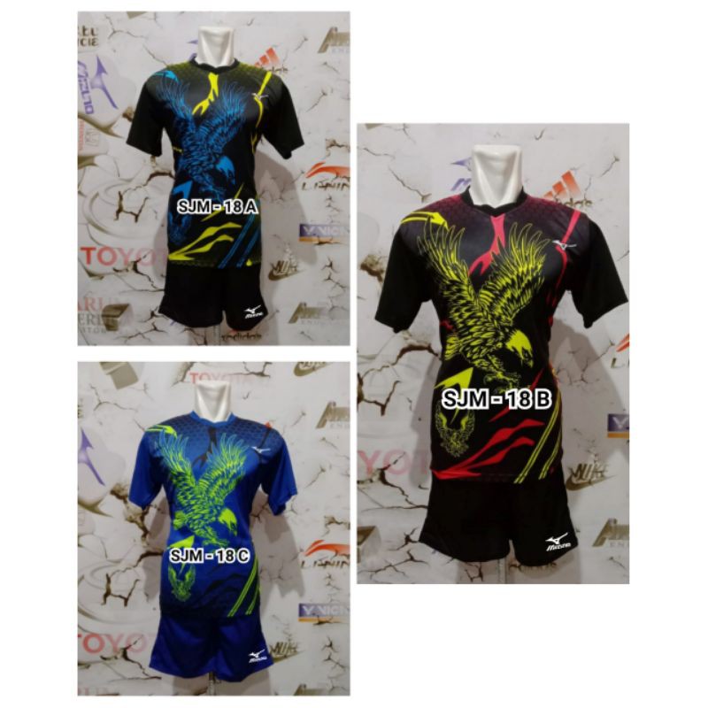 setelan baju voli Mizuno kaos voli baju badminton kaos badminton Mizuno print motif elang terbaru