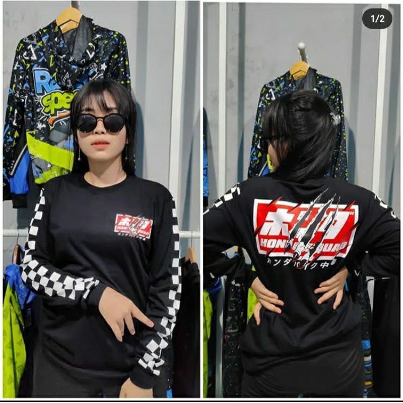 KAOS HONDA SQUAD HITAM LENGAN PANJANG MOTIF CAKAR