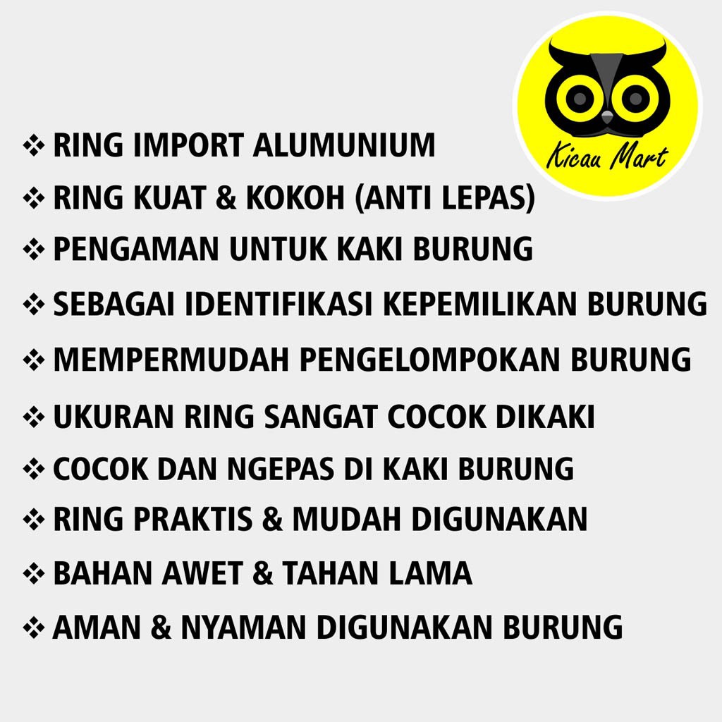 RING MERPATI POLOS VELG ALUMUNIUM IMPORT RING GELANG CINCIN KAKI BURUNG MERPATI 8 MM 8MM RGMRW