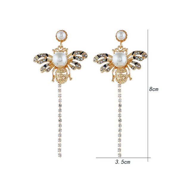 LRC Anting Tusuk Fashion Gold Studded Fringed Bee Stud Earrings F49291