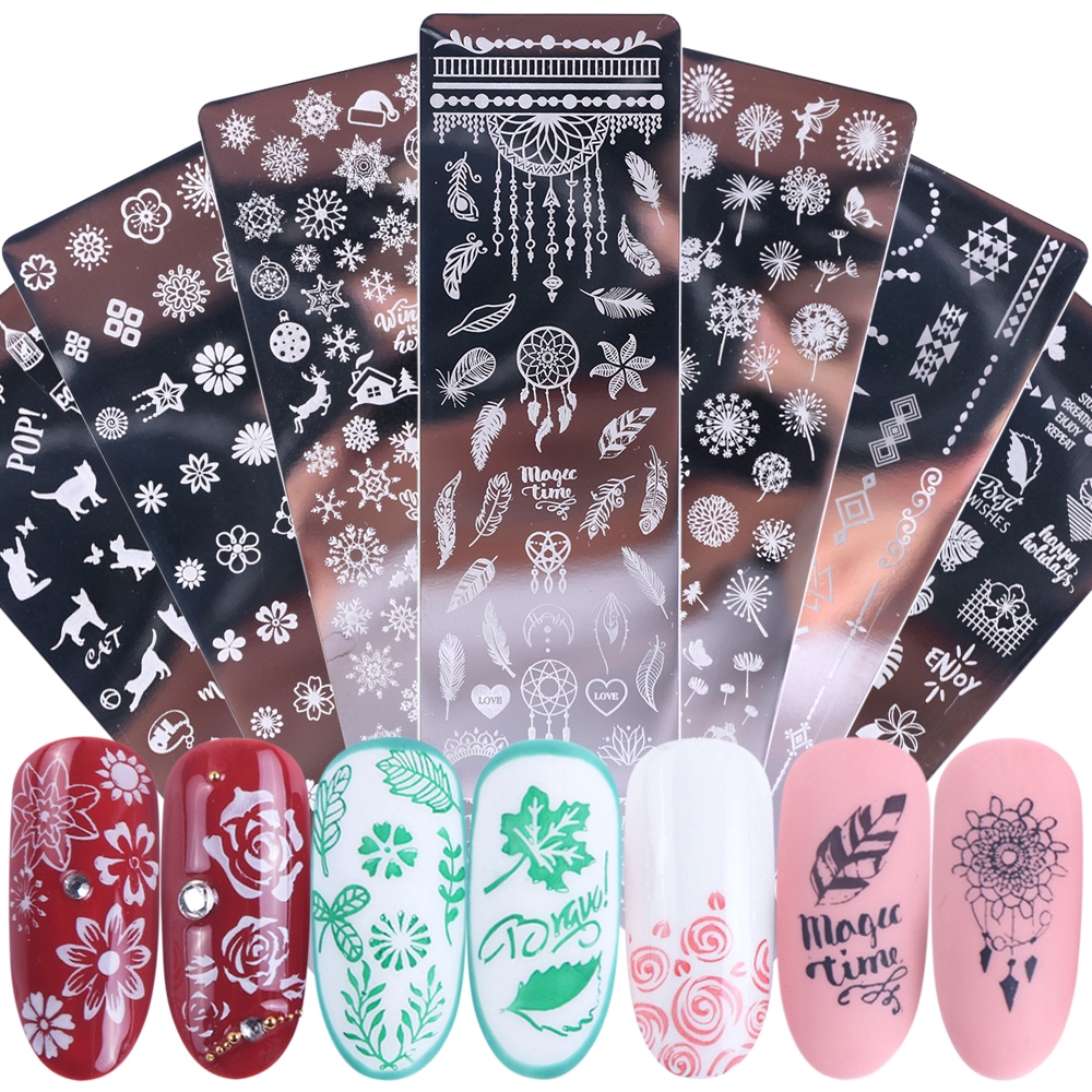 Piring Transparan Hewan Kuku Stamping Daun Bunga Butterfly Nail Stamp Dengan Scraper Stamping Stamper Plate Cat Geometri Silikon DIY Nail Print Art