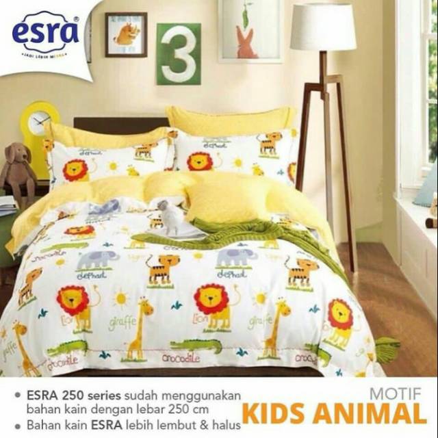 SPREI MOTIF KIDS ANIMAL ANAK HEWAN LION GAJAH WHITE SEPRAI MURAH ANAK