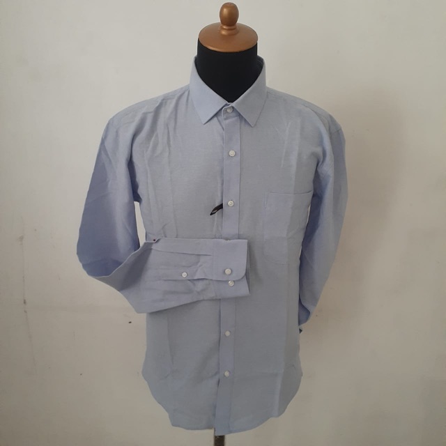 Jual Kemeja Cole Lengan Panjang Regular Fit Hem Biru Polos Kemeja Biru