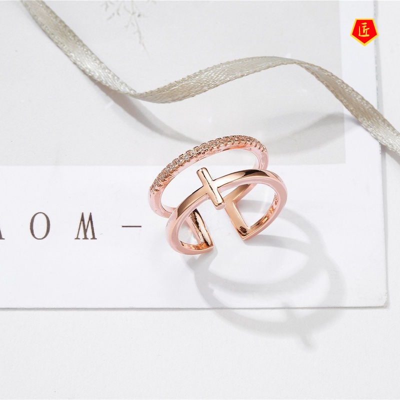 [Ready Stock]Women's Simple Personality Cross Ring Fashion