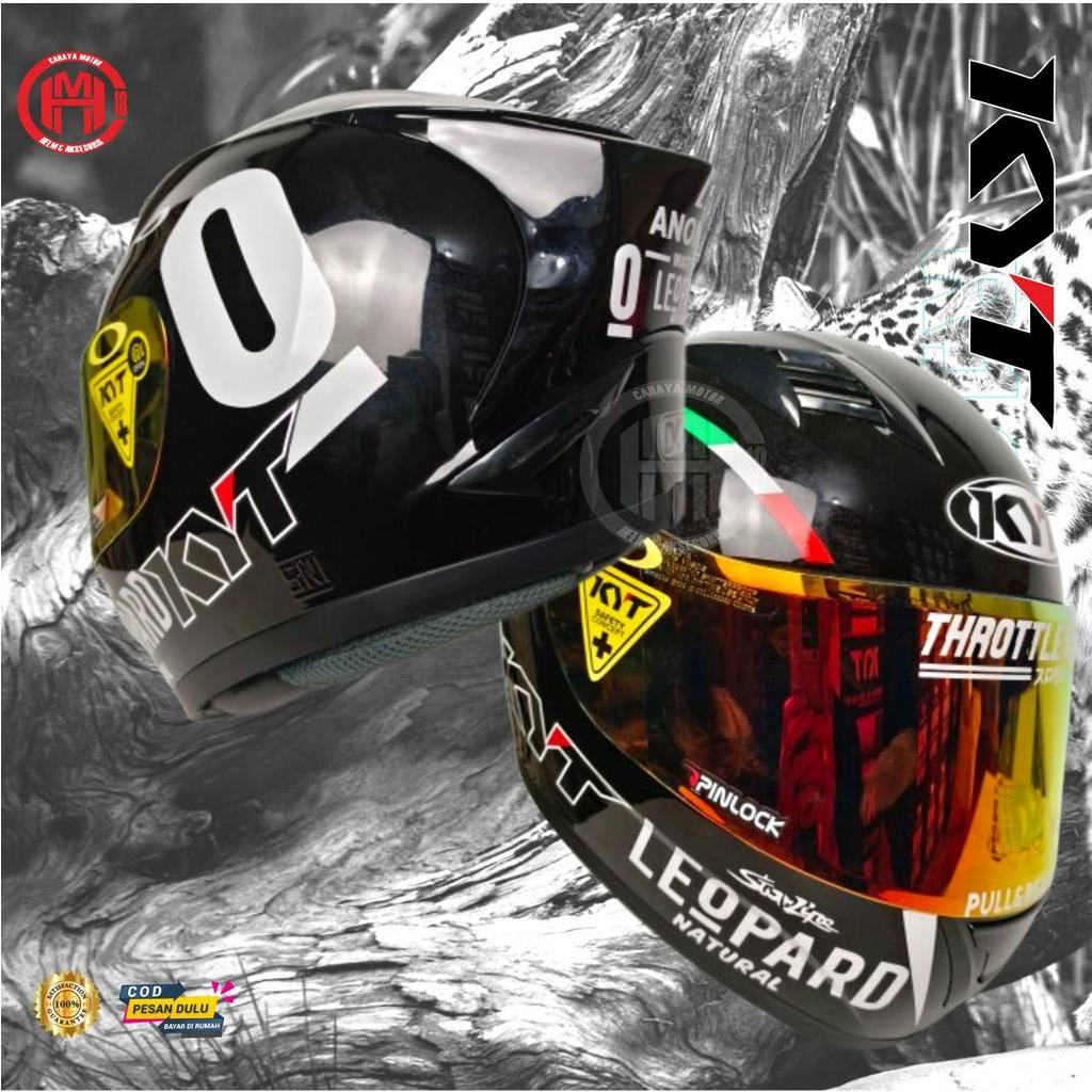 PAKET GANTENG HELM KYT R10 BLACK|HELM FULL FACE leopard
