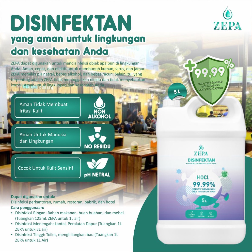 HOCl ZEPA Disinfektan Cair NON ALKOHOL - 5L