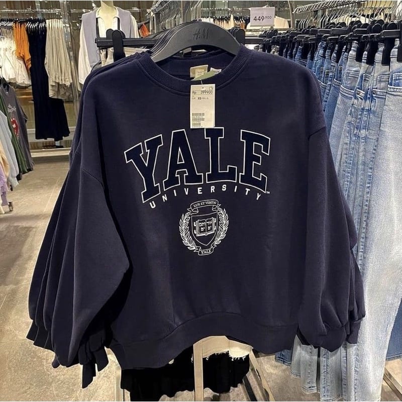 YALE UNIVERSITY SWEATER OVERSIZE WANITA SWEATER OBLONG CREWNECK FLEECE KEKINIAN