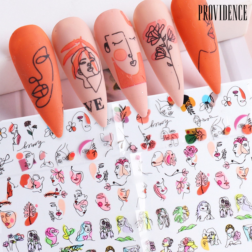 Providence 10Pcs Nail Decals Geometric Line Facial Design Easily Match-with Multiple Colors Nail Art Water Decal for Nail Salon