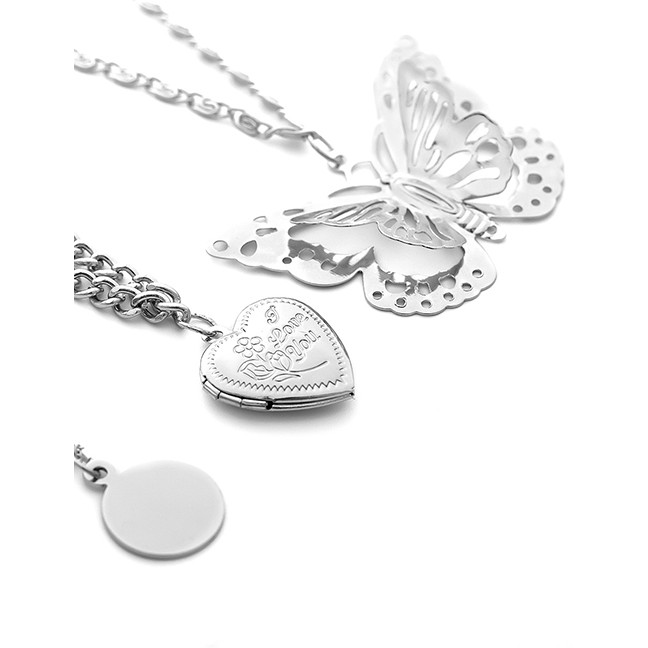 LRC Kalung Fashion K Three-dimensional Wafer Butterfly Hollow Heart Open Multi-layer Necklace