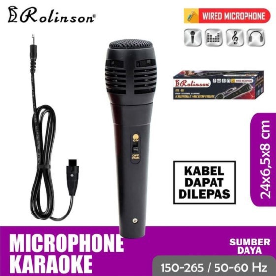 Mic Dynamic Wire Rolinson RL-01 Microphone Kabel Karaoke Mikrofon switch on off Berkualitas