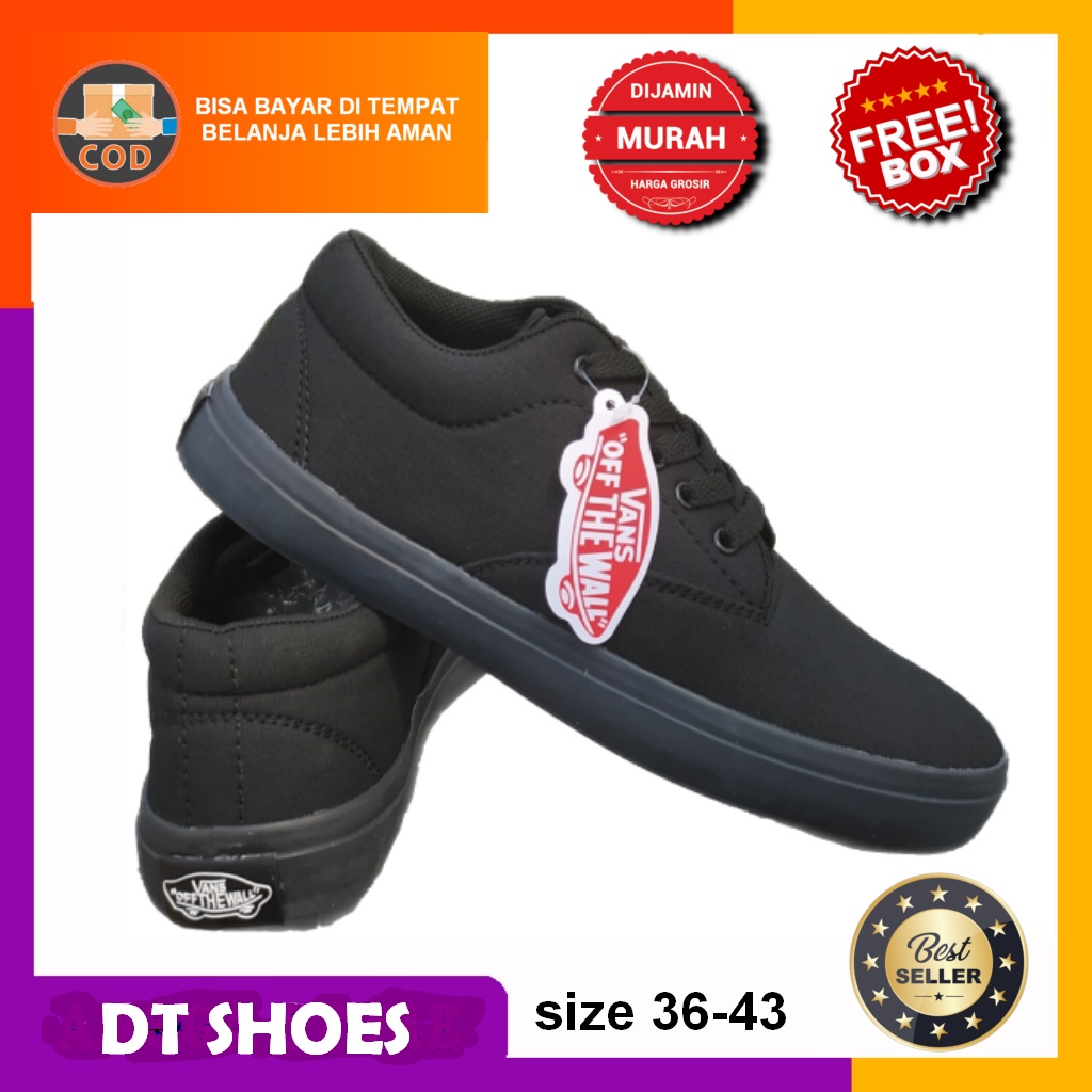 Sepatu Sekolah Hitam polos Vans Era Authentic Warna Full Black Sepatu Sekolah Kuliah Kasual