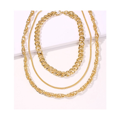 LRC Kalung Fashion Gold Color Thick Chain Alloy Multilayer K81540