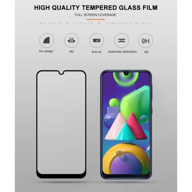 Mocolo Samsung M11 M21 M31 M51 Tempered Glass Full Screen Cover Edge Guard Oleophobic