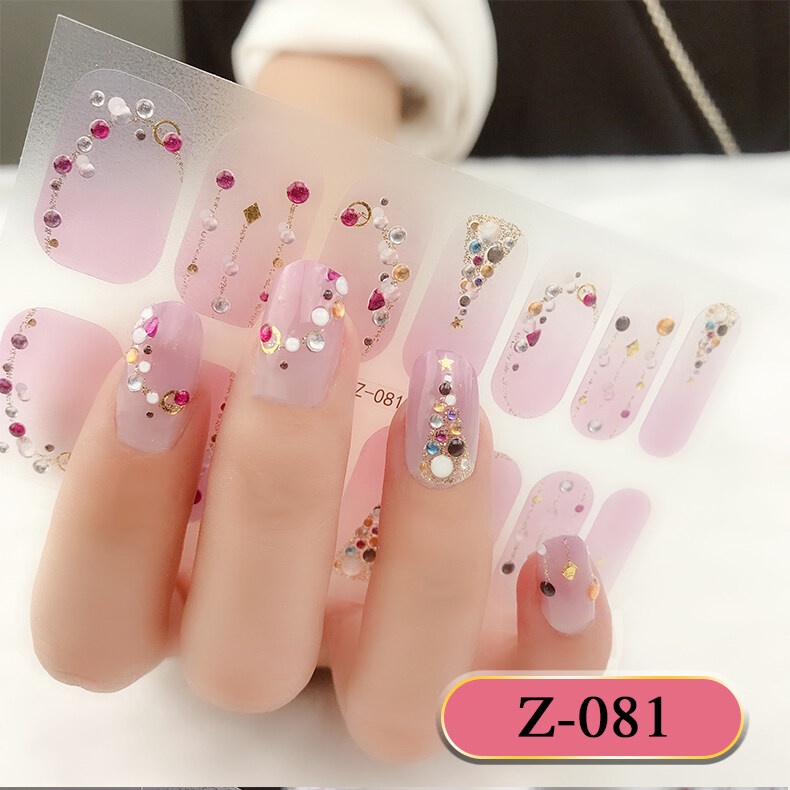 Z 14Pcs/Set Stiker Kuku 3d Desain Bermotif High End Berlian Mutiara Permata Warna-Warni Untuk Tempel Tahan Air Tahan Lama Menicure Stickers Korea Self Adhesive Fashion Sticker kuku Full Aksesoris Dapat Kupas Mudah Digunakan Dan Dilepas Anti Air Nail Art