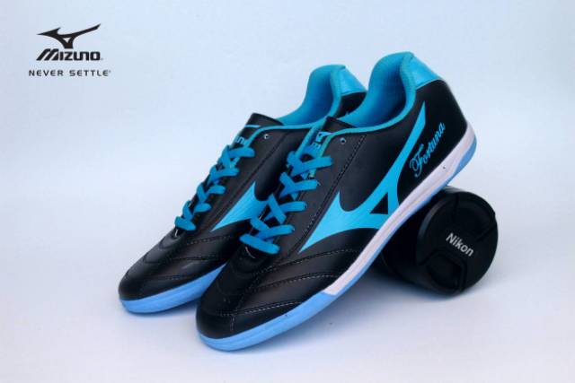 SEPATU FUTSAL MIZUNO FORTUNA SNEAKERS RUNNING LARI BIRU HITAM SOL KARET MENTAH SIZE 39-43