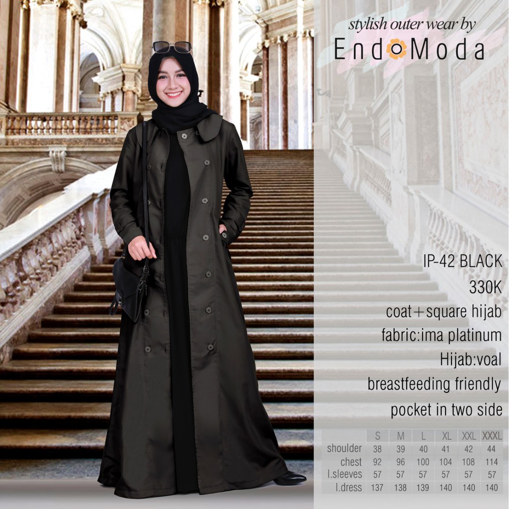 Endomoda IP 42 HITAM gamis muslimah syari fashion wanita perempuan busana pesta  busui friendly
