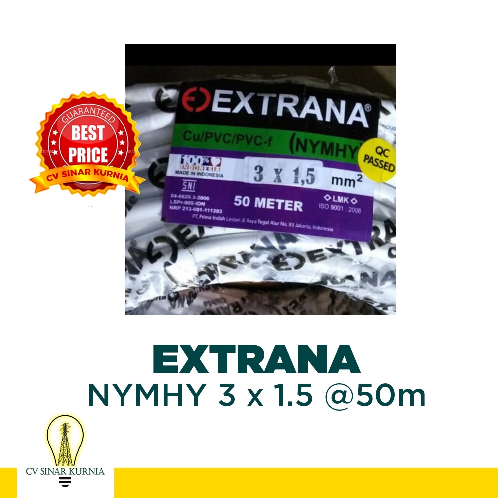 Kabel Listrik NYMHY 3x1,5mm 50M EXTRANA| EXTRANA Kabel Serabut | asli promo