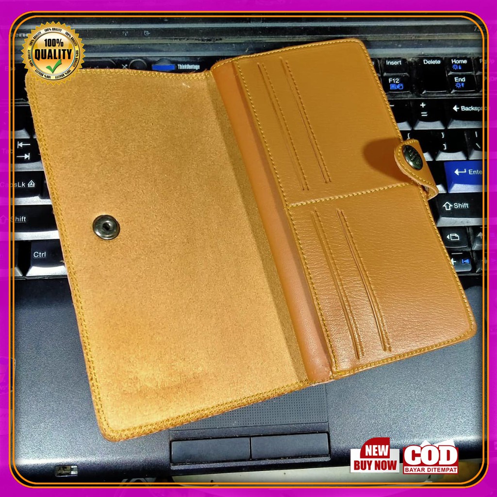 Dompet Lipat panjang kancing cowok kekinain Kasual fashionable bahan PVC