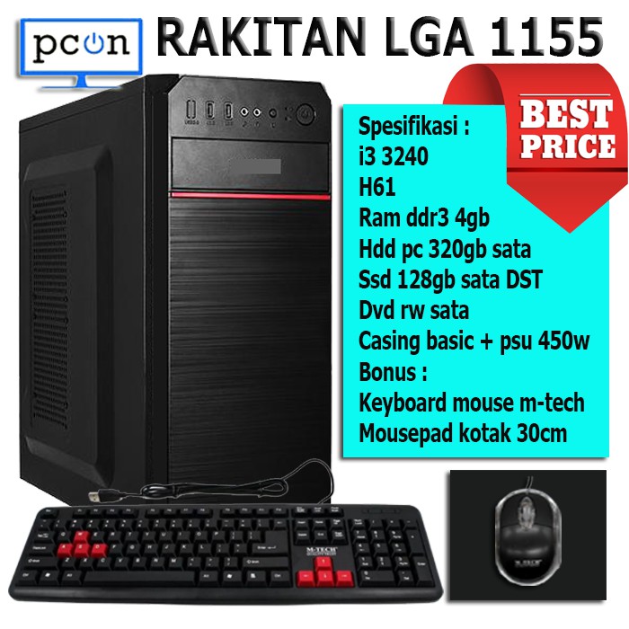 PC RAKITAN WARNET OFFICE i3 3240/ram 4gb/ssd 128gb sata bonus KEYBOARD