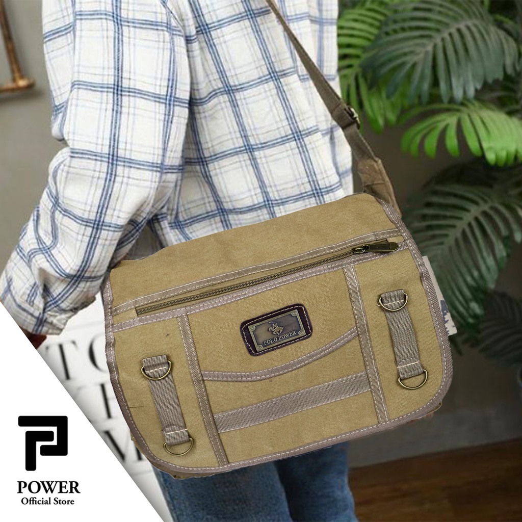 Tas Selempang Canvas Polo Power Shoulder bag Import Tas Slempang Bahu Pria Tas Kanvas Polo Original