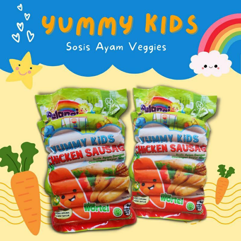 

Yummy Kids Chicken Sausage (sosis) Veggie PELANGI gluten free