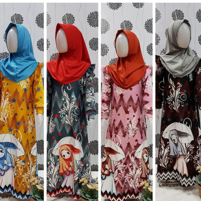 Gamis Anak 2-4 tahun Scuba Printing / Syari Anak Ukuran M/ Muslim Ank - -