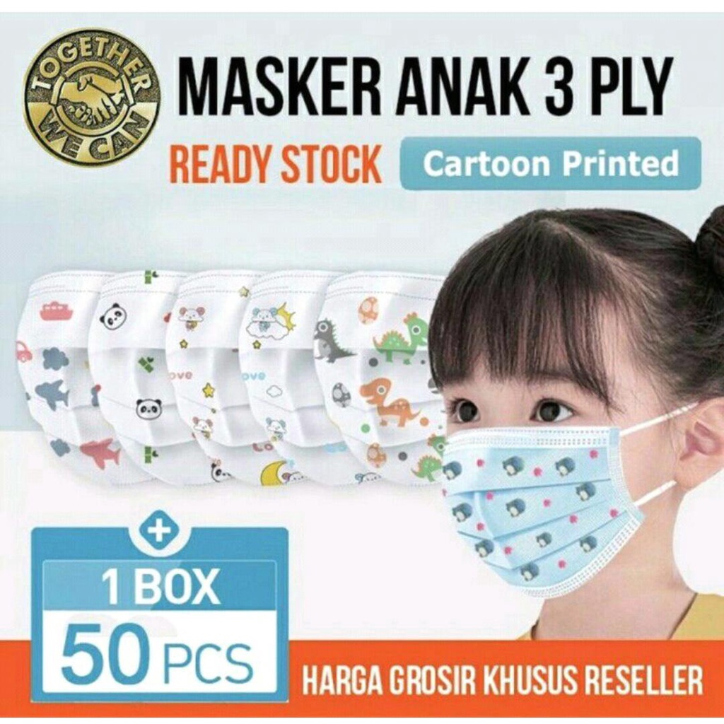 ( MASKER ANAK ) Masker Anak 3ply 1 Box isi 50 Pcs / Disposable Childrens Mask / Masker Murah / Masker Termurah