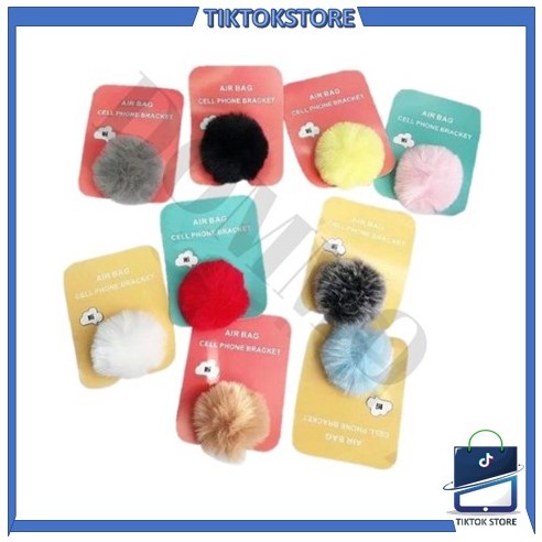 TIKTOK - Popsocket Bulu / Pompom 3D / Pop Socket Phone Holder Pom Pom Bulu Warna Warni