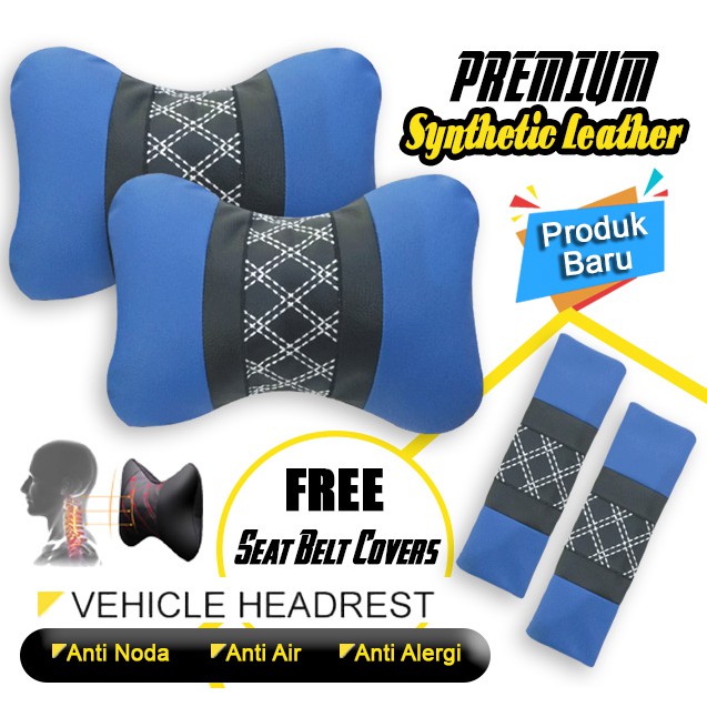 Satu set Bantal Mobil Kulit Headrest Seatbelt