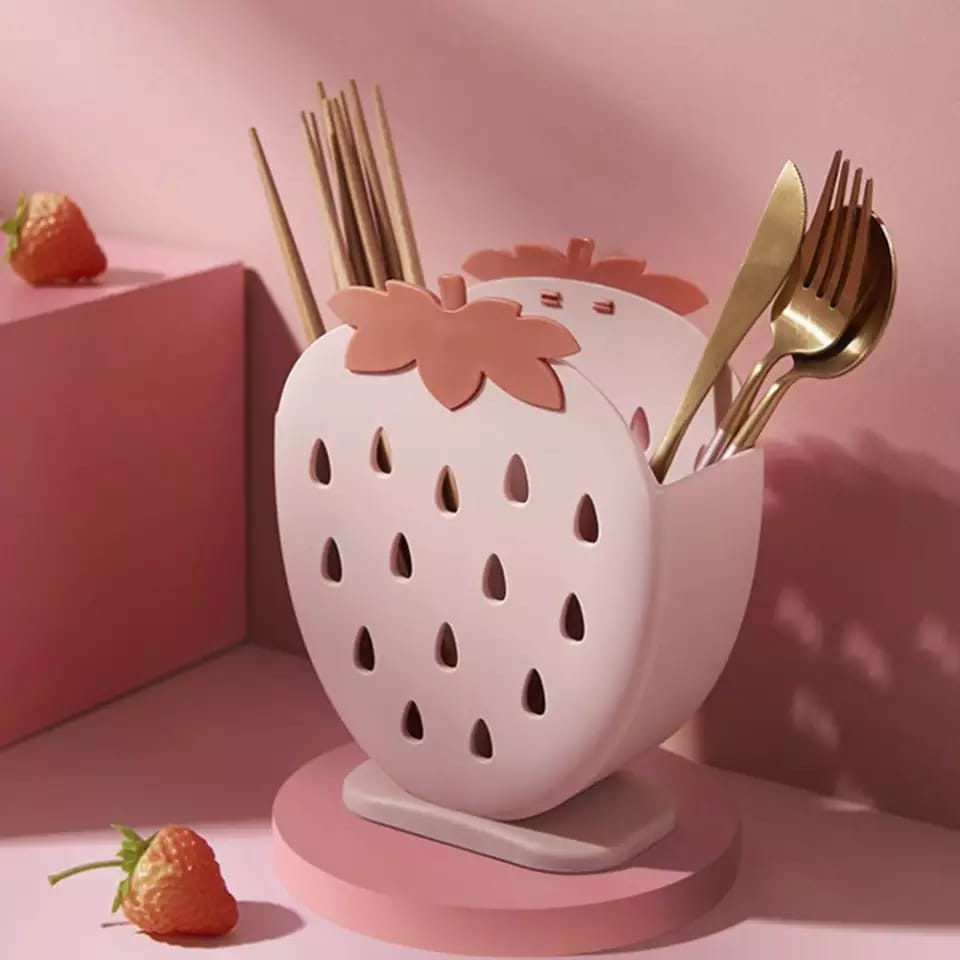 [TSS] Tempat Tirisan Sendok Garpu Motif Strawberry Lucu / Wadah Unik Motif Strawberry Serbaguna Lucu-4