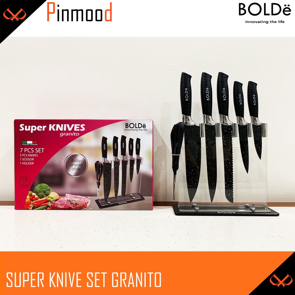 BOLDE SUPER KNIVES GRANITO 7 PCS SET BLACK PISAU GRANITE KNIFE GUNTING SCISSOR