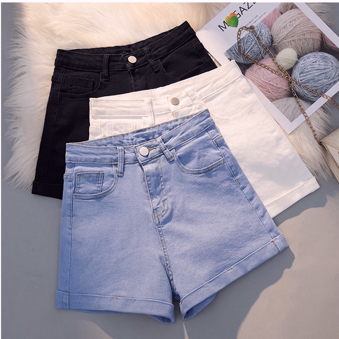 Celana jeans pendek wanita stretch pants hot pants jeans high waist jeans jumbo short pants celana korean style wanita ootd