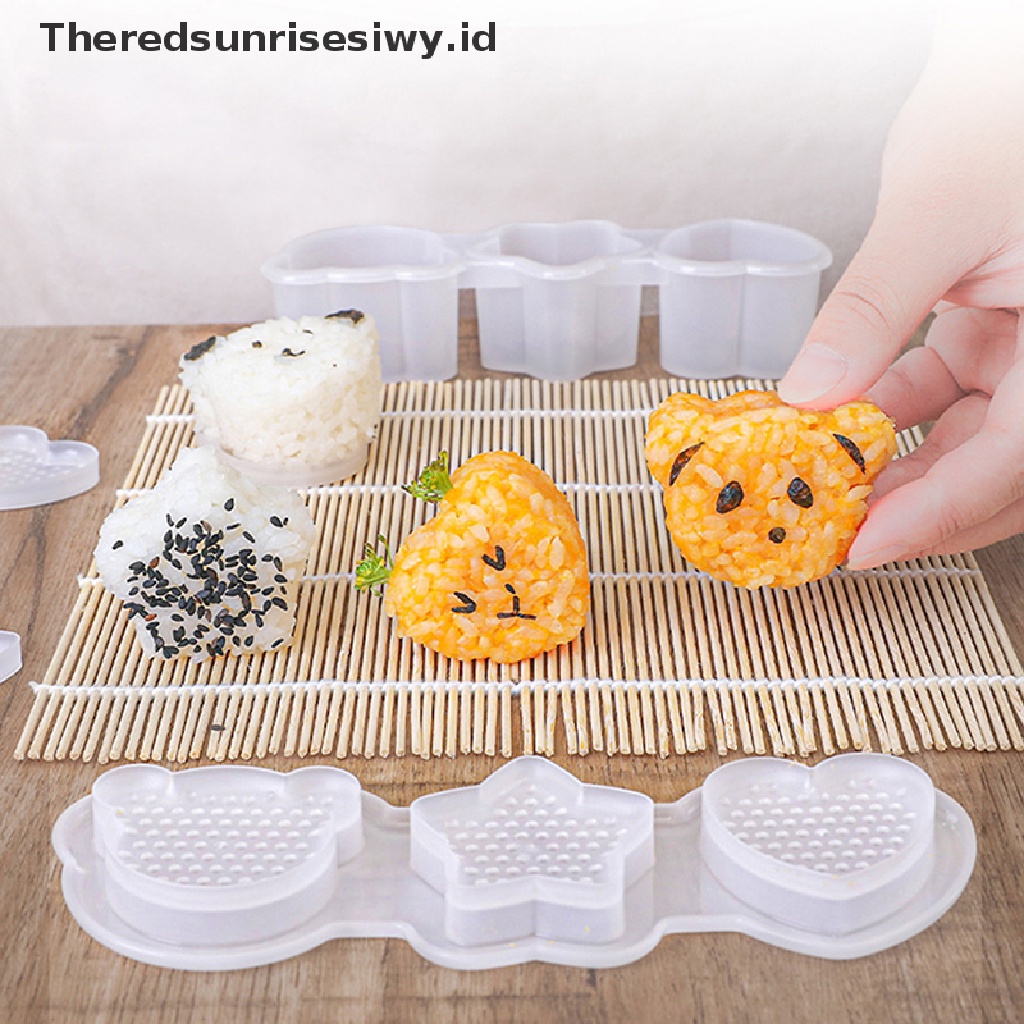 # Alat Rumah Tangga # Cetakan Sushi / Nasi 3 In 1 Bentuk Kartun Hati / Bintang / Beruang DIY